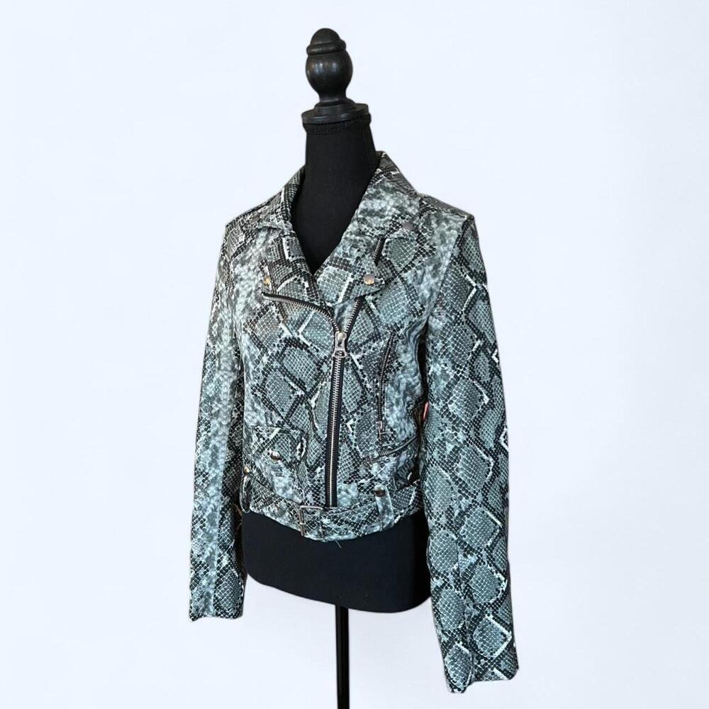 Bershka faux leather snake print moto biker jacket Size Medium NEW - Picture 5 of 8